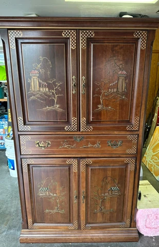 jasper cabinet, Cherry and gold cabinet with foldout Cover