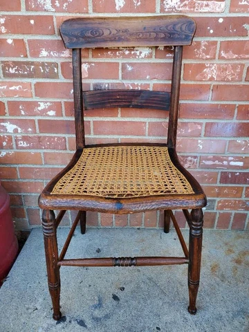 Antique Dining Chair Solid Walnut Cane Seat Ladder Back 1800's #1 Cover