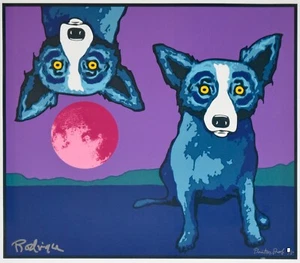 George Rodrigue Blue Dog And The Dog Jumped Over The Moon Silkscreen Print - Picture 1 of 5