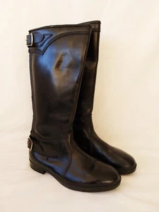 Men's Tall Riding Boots, Black Leather, Back Zip & Buckle Closure, UK Size 9 - Picture 1 of 16