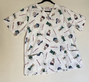 Women's Nursing Medical Scrub Top Scrubbington Bear Large 2 Pocket Short Sleeve - Picture 1 of 6