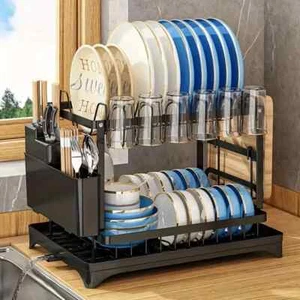 Golden Type 2-Layer Dish Drain Rack - Space-Saving Kitchen Countertop Organizer - Picture 1 of 3