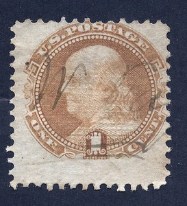 US SC#112 1869 Franklin 1c Brown Orange w/ Grill "Off Center Flaw" - Picture 1 of 1