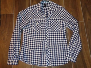 H&M Langarm Hemd M  39/40  Brustweite einf.52cm blau weiß kariert - Bild 1 von 2