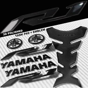 2-TONE GLOSSY BLACK PRO GRIP FUEL TANK PAD+6" YAMAHA LOGO+YZF-R1 EMBLEM STICKER - Bild 1 von 10