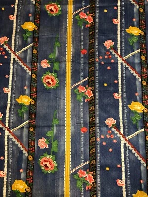 Vintage Concord Fabrics Blue Flowered Denim Cotton Lightweight 44" x 52" - Image 1 of 4