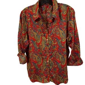 Lauren Ralph Lauren Women’s Button Up Shirt Sz XL Paisley Cotton Preppy - Picture 1 of 9
