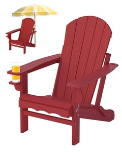 Folding Adirondack Chairs, HDPE Outdoor Adirondack Chair with Cup Holder, Woo... - Picture 1 of 7