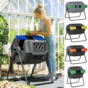 Garden Compost Bin 160L Dual Tumbler Rotating Outdoor Composter w/ Sliding Doors - Picture 1 of 56