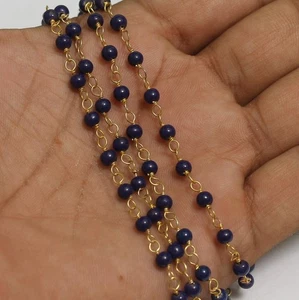 1 Mtr, 4mm Blue Designer Beaded Chain - Picture 1 of 8