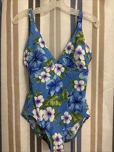 Lands End Blue Floral  One Piece Swimsuit Size 14-EUC- - Picture 1 of 5