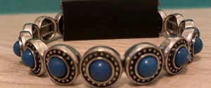 Paparazzi Bracelet Silver Turquoise Round  Stretchable New Fashion Jewelry - Picture 1 of 6