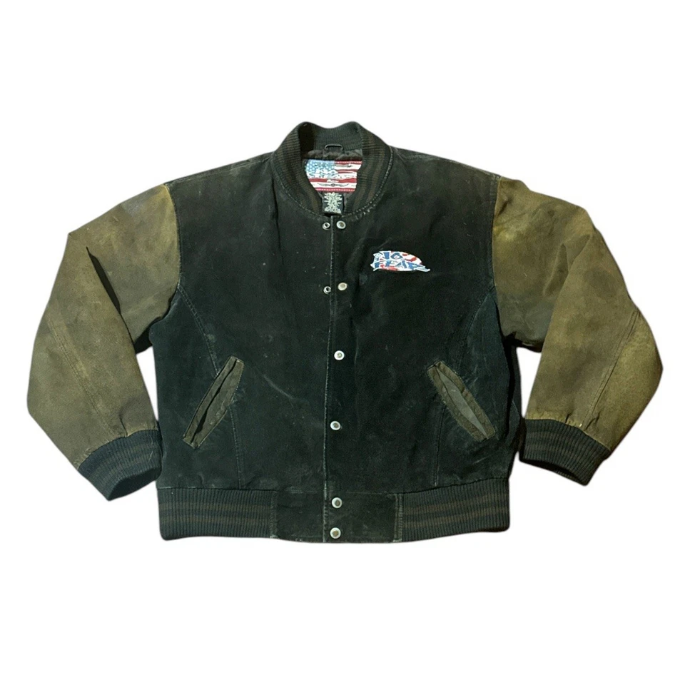 Chaqueta De Colección Años 90 No Fear Cuero Gamuza Negra Para Hombre Talla M, ¡Rara! Foto 1 de 4