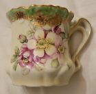 Antique Bavaria Hand Painted Green Pink Yellow Floral Mustache Cup RARE 3.5"