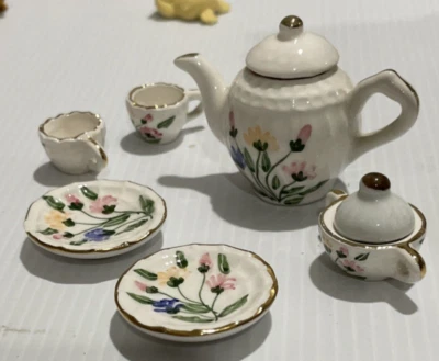 Vintage hand painted Dolls Porcelain Tea Set some damage - Image 1 of 4