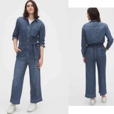 Nuevo con etiquetas Mono Gap Indigo Denim Utilitario Cinturón Corbata Manga Larga Pierna Ancha talla 00/2 Foto 1 de 4