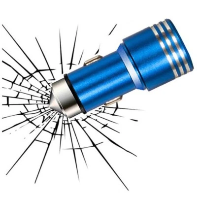 Safety Hammer Stainless Steel Dual USB Ports Power Adapter Car Charger 2A  - Image 1 of 4