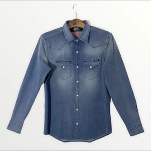 Replay Denim western shirt size M slim fit stretch retro mid blue - Picture 1 of 8