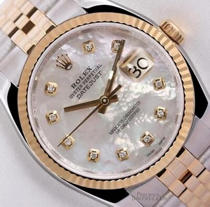 Rolex Mens Datejust 116233 Jubilee 36mm 18k Fluted Bezel White MOP Diamond Dial - Picture 1 of 5