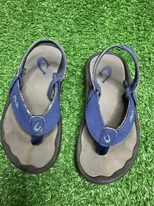 OluKai Ohana Boys Flip Flops Gray Blue Sandals Size 8 Kids - Picture 1 of 16