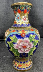 Vtg Cloisonne Enamel Floral Flower Vase Urn 6" Tall Table Top Decor Read - Picture 1 of 9