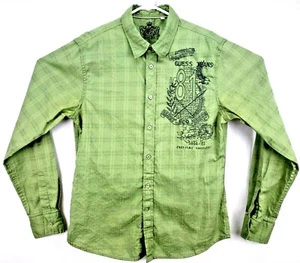Guess Jeans Mens Shirt Size Lrg Long Sleeve Button Green Embroidered Glory/Honor - Picture 1 of 9