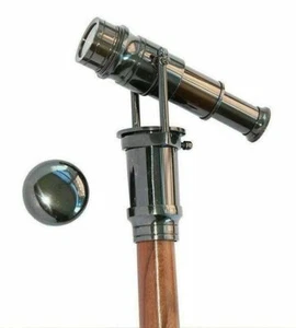 Antique Vintage brass brown wooden walking stick telescope spyglass scope - Picture 1 of 2