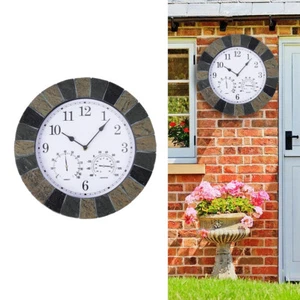 Large Arabic Numerals Wall Clock Indoor Outdoor Garden Round Clocks Thermometer - Picture 1 of 12