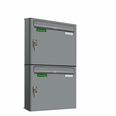 BASIC 2er Briefkasten RAL 9006 Aluminium / Posthaltebügel / 2 Namensschilder - Bild 1 von 4