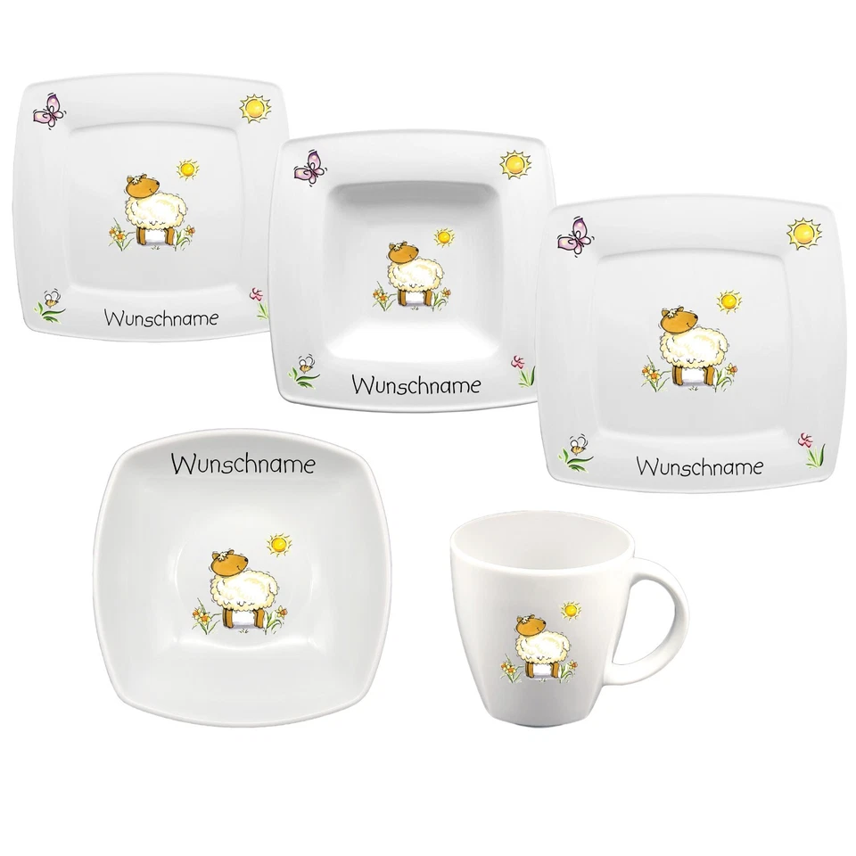 Kindergeschirr Lamm Porzellan Set - Personalisiert mit Wunschname - Bild 1 von 1