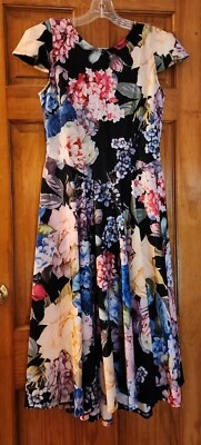 Marc Bouwer Unlimited Women's Dress Size S ~ Black Floral Print A-line Midi - Image 1 of 4