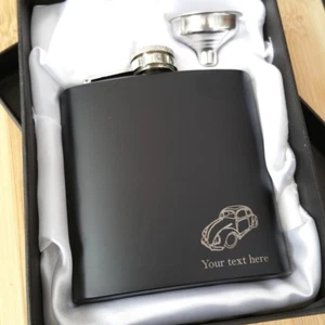 Beetle Classic Personalised Engraved 6oz Hip Flask Gift Present Merchandise - Picture 1 of 3