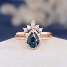 2.99 Ct Simulated Pear London Blue Topaz Halo Bridal Ring 14k Rose Gold Plated