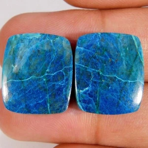 Wholesale 24.65Cts. Natural Shattuckite Azurite Pair Cushion Cabochon Gemstone - Picture 1 of 3