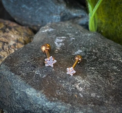 1pc Star CZ Gem Ion Plated Tragus Stud Helix Cartilage Ring Earring 1/4" 16g - Image 1 of 4