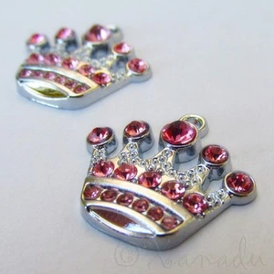 Pink Crown 21mm Rhinestone Silver Tone Charm Pendants C9101 - 2, 5 Or 10PCs - Picture 1 of 3
