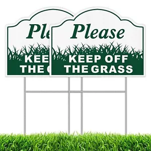 2-Pack 12"x9" Please Keep Off Grass Sign Double-Sided Metal H-Stakes - Picture 1 of 6