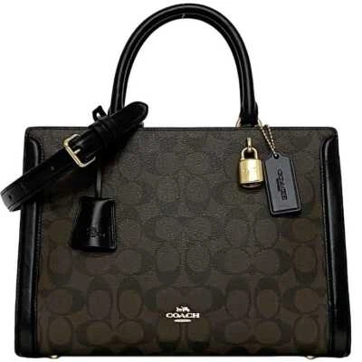 Bolso Coach 2 vías ec-22590 Marrón Negro Firma F69075 Buen Estado PVC Cuero Foto 1 de 4