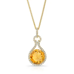 Diamante Citrino 14K Oro Amarillo Colgante Collar Aldaba 3.85 TCW Corte Redondo - Imagen 1 de 2