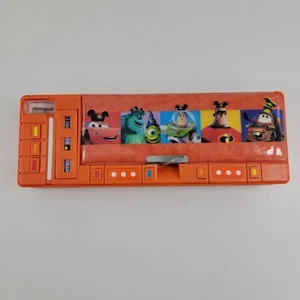 Retired Disney Pixar Push Button Pencil Box Orange Cars Monster Inc Toy Story - Picture 1 of 10
