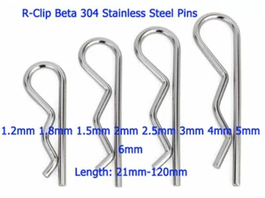 R-Clip Beta 304 Edelstahl Stifte 1,2 mm 1,8 mm 1,5 mm 2 mm 2,5 mm 3 mm 4mm - 6mm - Picture 1 of 31