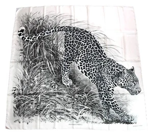 Hermes Shawl PANTHERA PARDUS 140 cm silk scarf stole panther animal white 56" - Picture 1 of 15