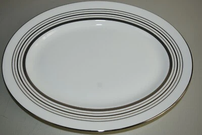 $199 NUEVO Plato Lenox Kate Spade DOWNING STREET Ovalado SERVIR Blanco PLATINO Foto 1 de 4
