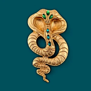 ENORME BROCHE SERPIENTE 3 OJOS o colgante oro verde cobra serpiente naga basilisco Z4 - Imagen 1 de 5
