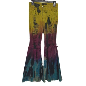 Junior Flare Skinny High Rise Jeans Purple Candy Sz M TieDye Festival Hippie 70s - Picture 1 of 16