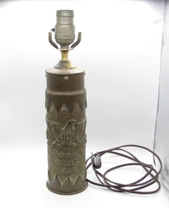 Original WWI US Shell Eagle Stars & Shield Trench Art VERDUN Lamp - Picture 1 of 9