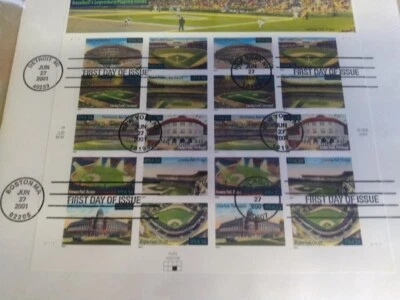 First Day of Issue Stamp Sheet Baseball's Legendary Playing Fields (6/21/2001) - Image 1 of 4