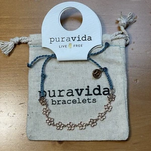 NEW! Puravida Rose Gold “Mini Daisy” Dusty Blue Adjustable Bracelet - Picture 1 of 3