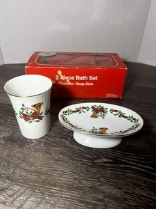 Vintage Keramik Weihnachtsbad Set - Seifenschale & Glas mit Box - Made in Japan - Bild 1 von 7