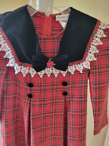Rare Editions Dress Sze 7 Red Plaid Velvet Collar Lace Holiday Christmas Party - Picture 1 of 9